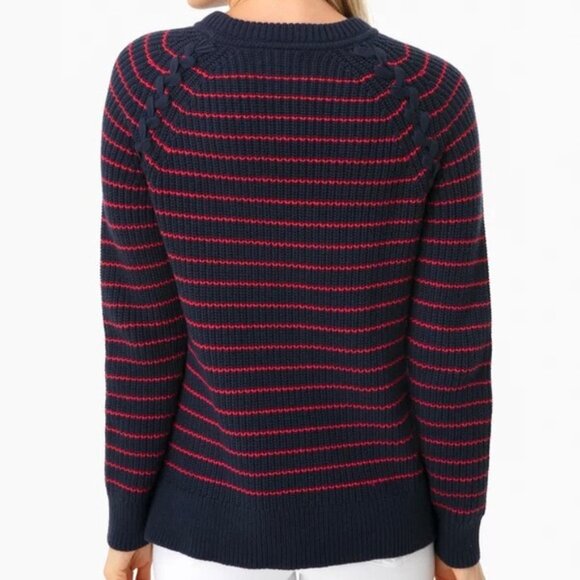 Vineyard Vines Break Stripe Lattice Crewneck Sweater Navy Blue Red Wool Cotton S - Picture 5 of 16